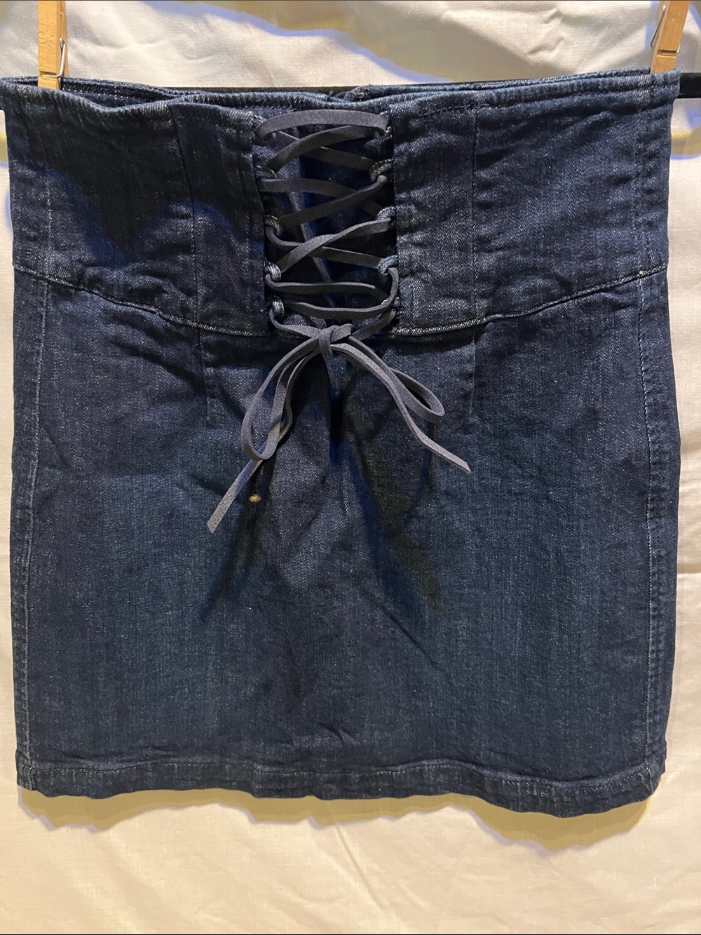 Dark Blue Lace-Up Denim Mini Skirt-Size 6